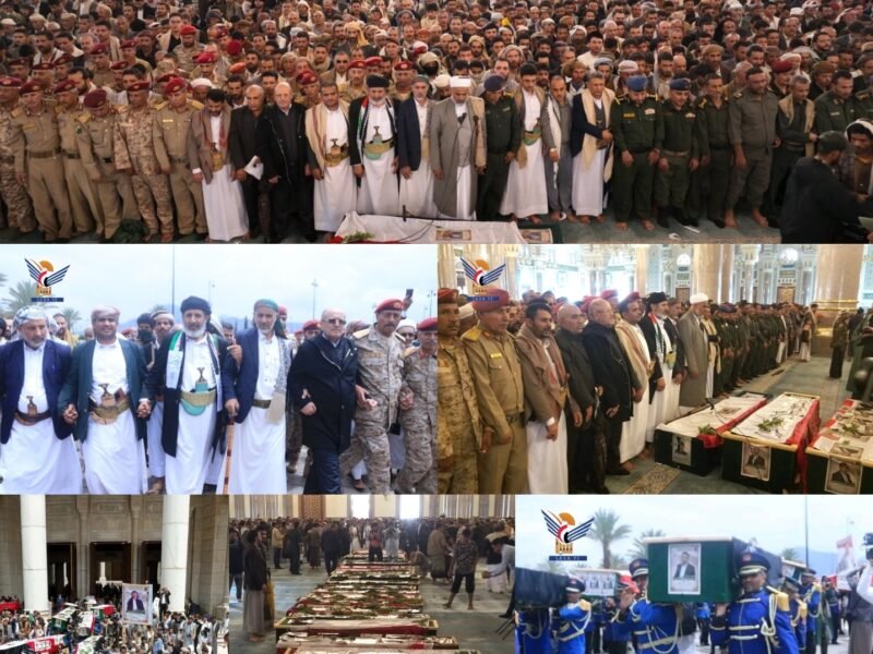 تشييع مهيب لـ 32 صحفيًا استشهدوا في العدوان الصهيوني على صحيفتي 26 سبتمبر واليمن